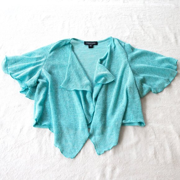 Vintage Y2k Turquoise Sheer Open Front Cardigan | Mermaidcore Coastal Cowgirl - Picture 1 of 7